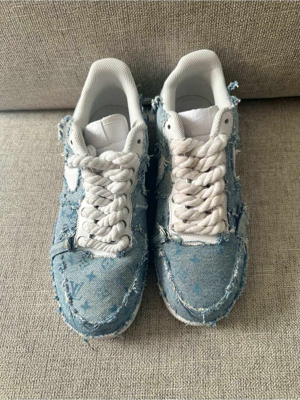 Denim Blue Frayed Kids Sneakers - Designer Style